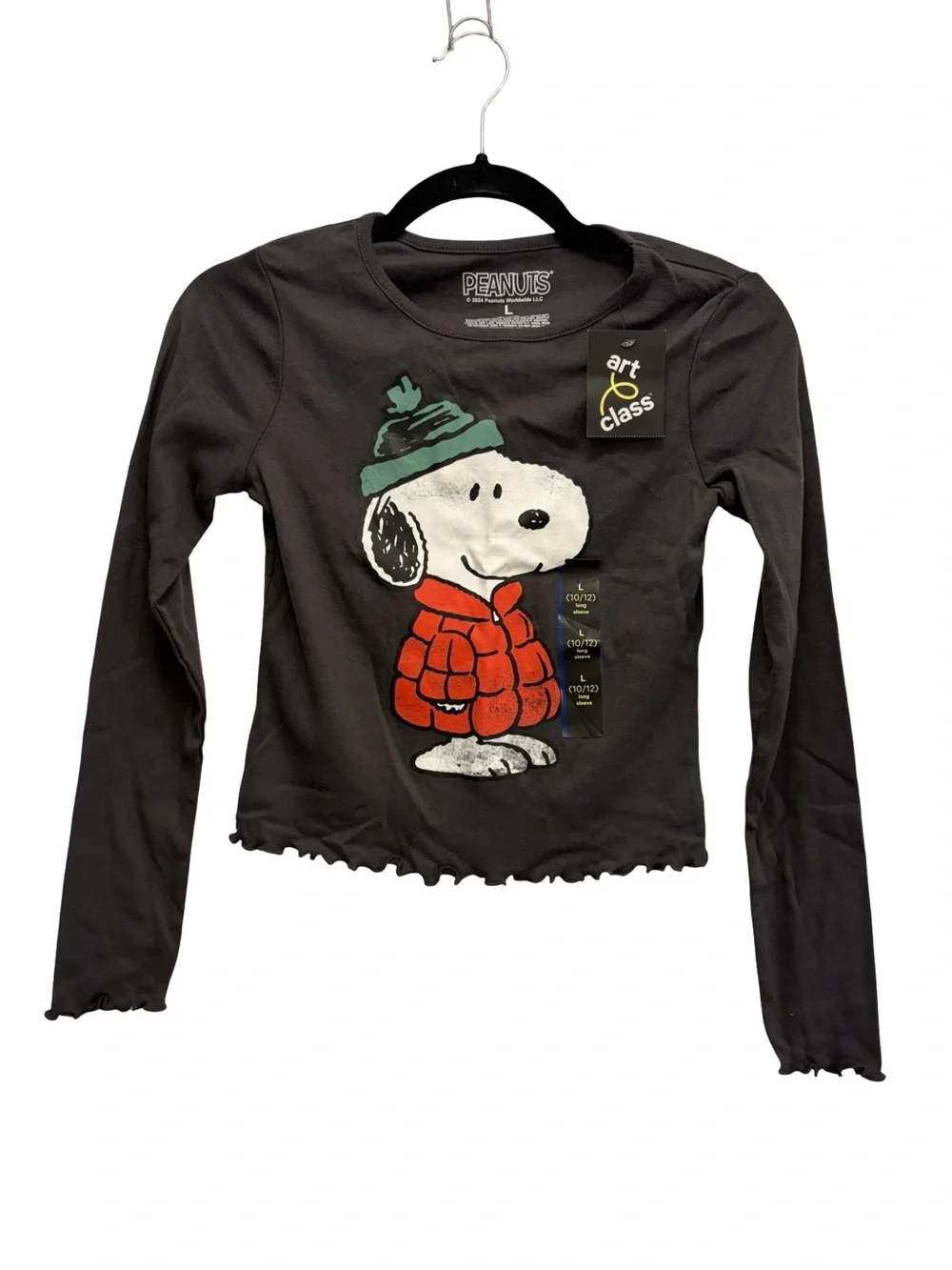 NWT Girl’s Size L Peanuts Snoopy Graphic Long-Sleeve Tee Black Red & Green